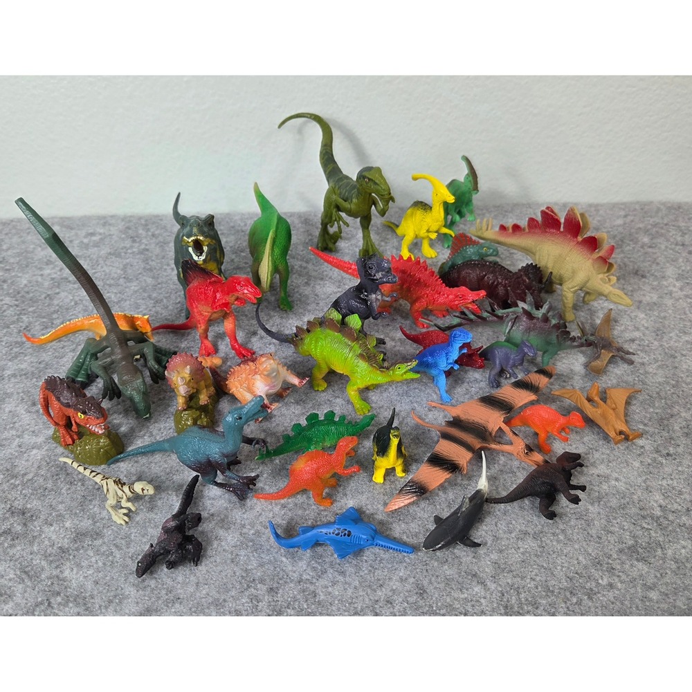 Mixed Lot of 30+ Plastic Dinosaur Figures T-Rex Triceratops Stegosaurus Toys